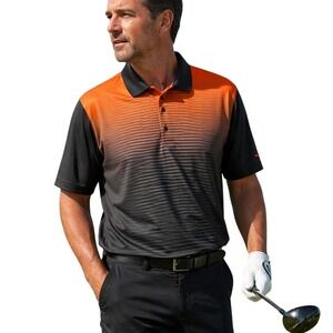 Slazenger Golf Polo Shirt Mens XXL Orange Black Ombre Gradient Striped Short Slv